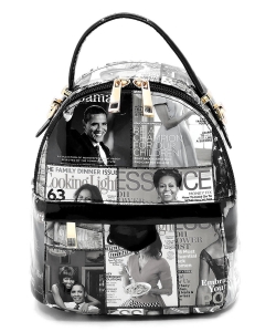 Magazine Cover Collage Convertible Backpack Satchel OA2671 BLACK